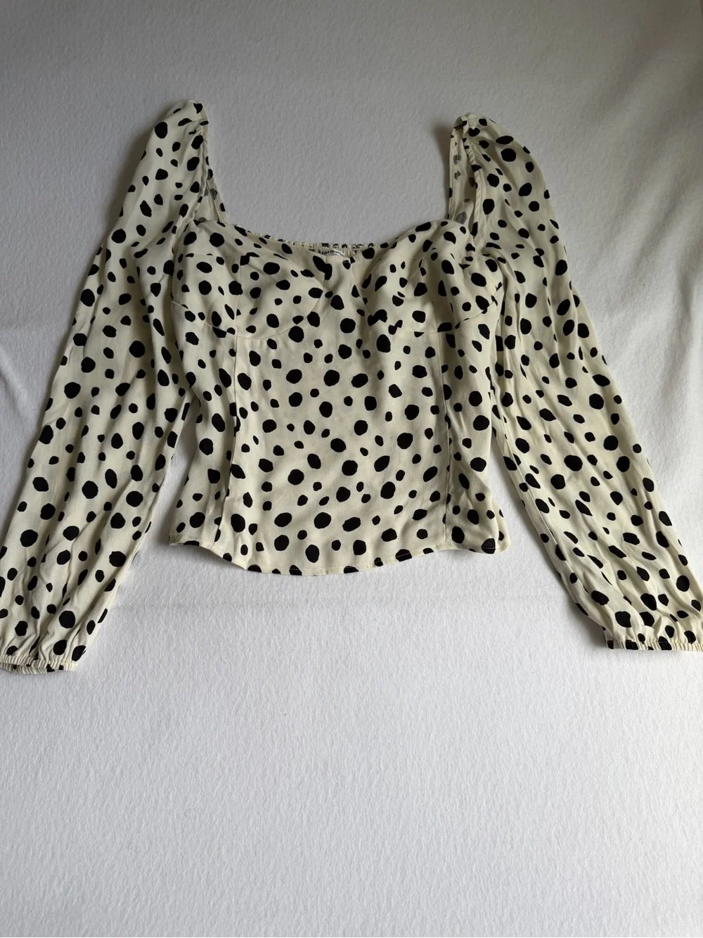 Reformation Reign Cream Black Polka Dot Puff Sleeve Smocked Top 12 Dalmation